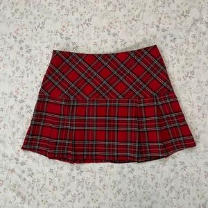 Vintage Forever 21 Plaid Mini Skirt Pleated Lowrise Red Grunge Punk Academia
